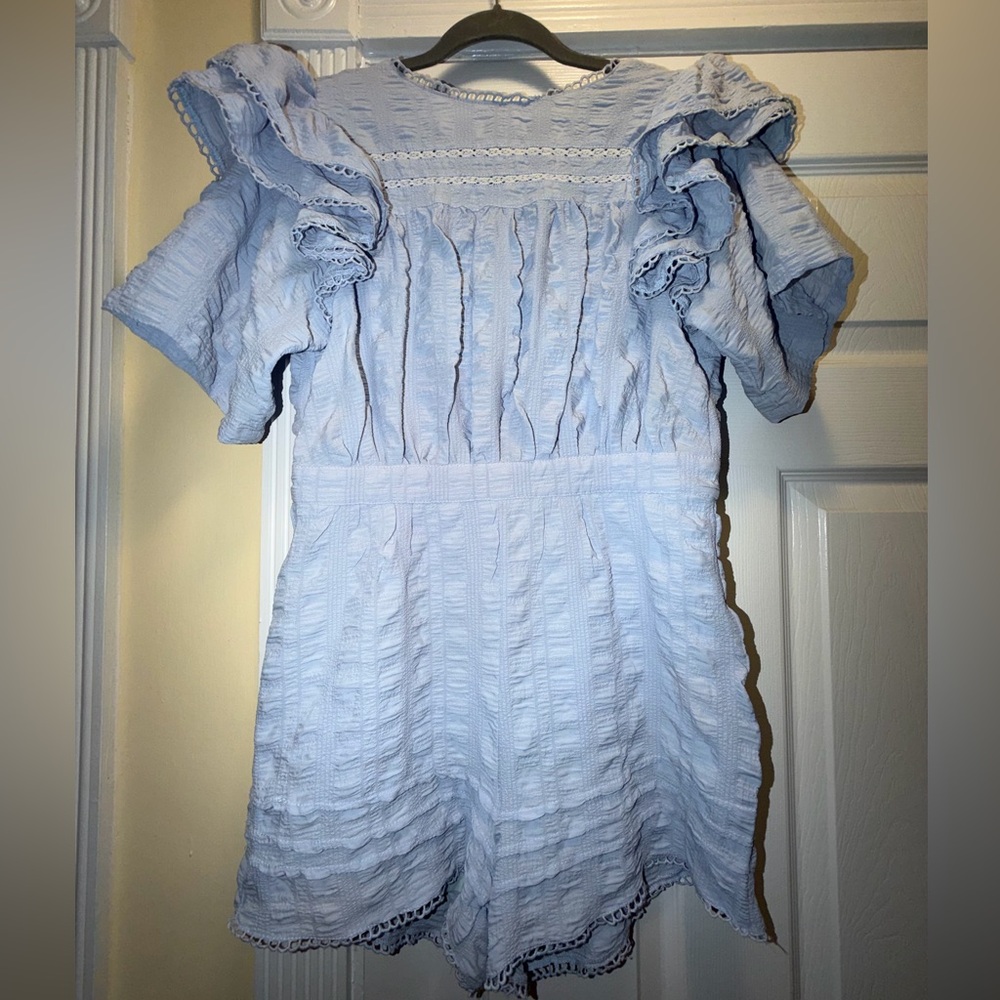 Misguided Light Blue Ruffled Short Sleeve Romper